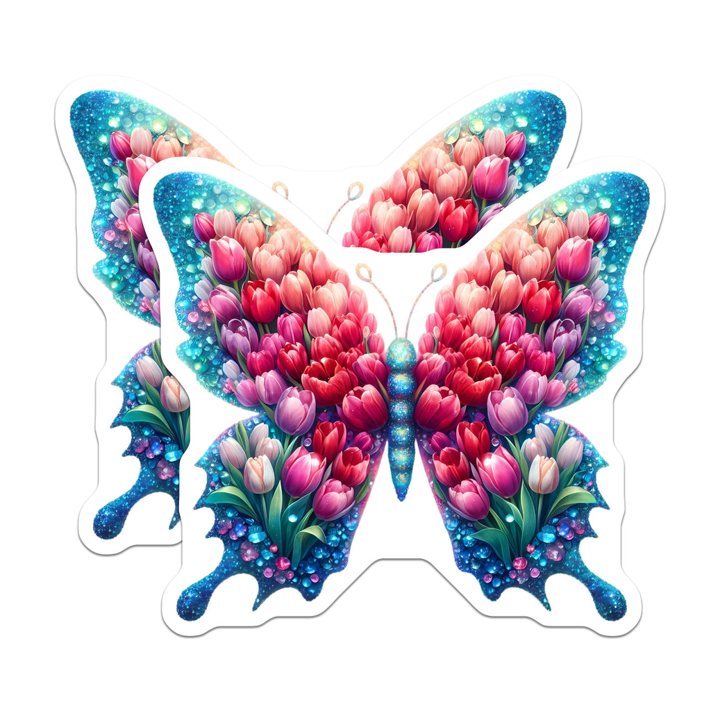(2 Pack) Tulip Butterfly Magnets - Floral Spring Decor - Aesthetic Fridge Locker Office Art - 5 Inches On Longest Side - Thick Durable Magnet - Made in USA - MAG38596