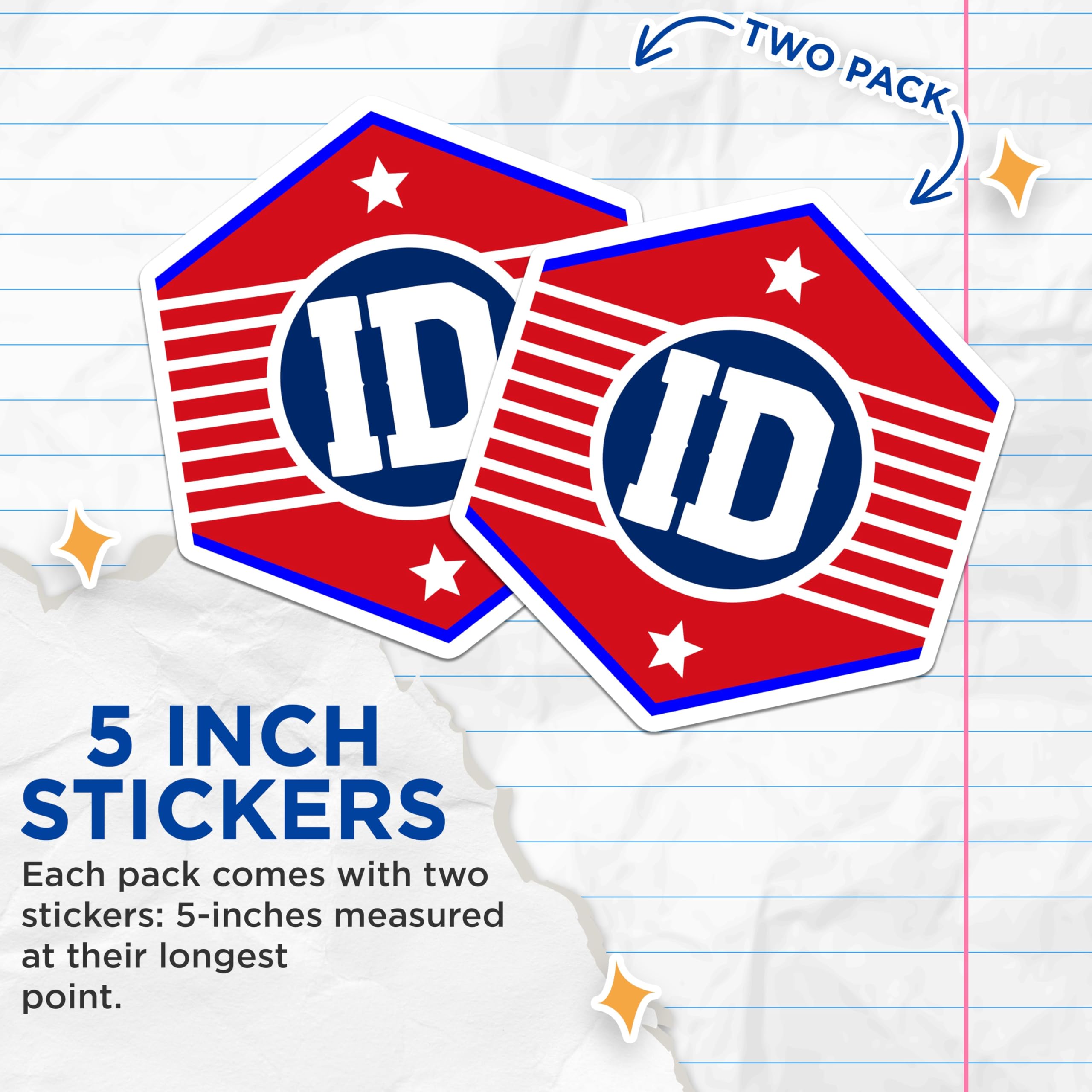 (2 Pack) ID Badge Stickers - American Stripes Symbol - Initial Stickers - 5" On Longest Side - Sticks to Smooth Flat Surfaces - Made in USA - BMCS17799