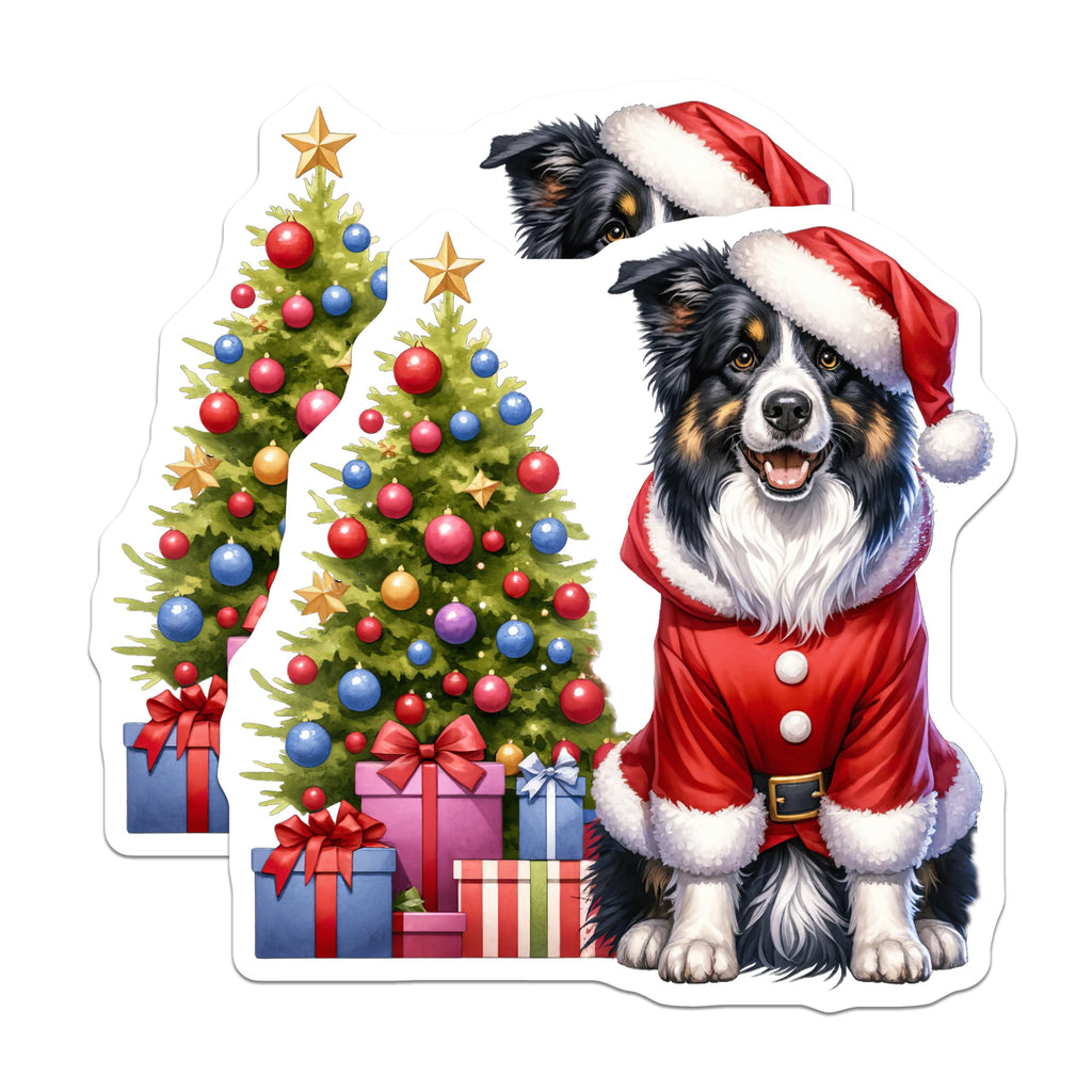 (2 Pack) Santa Dog Magnets - Christmas Collie Decor - Holiday Pet Refrigerator Art - 5 Inches On Longest Side - Thick Durable Magnet - Made in USA - MAG30857
