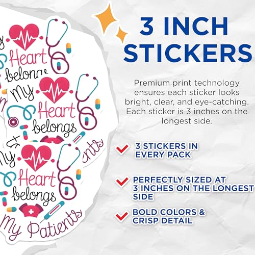 (3 Pack) Nurse Heart Decals - Medical Laptop Decals - Patient Care Stickers- 3 Inches On Longest Side - Easy Peel & Apply - Made in USA - 3MCS5625