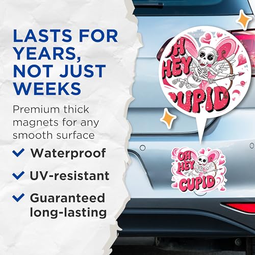 (2 Pack) Oh Hey Cupid Magnets - Funny Skeleton Cupid Magnets - Valentine Decoration Magnets - Cupid Heart Magnets- 5" On Longest Side - for Fridges, Toolboxes, Cars - Made in USA - MAG3020