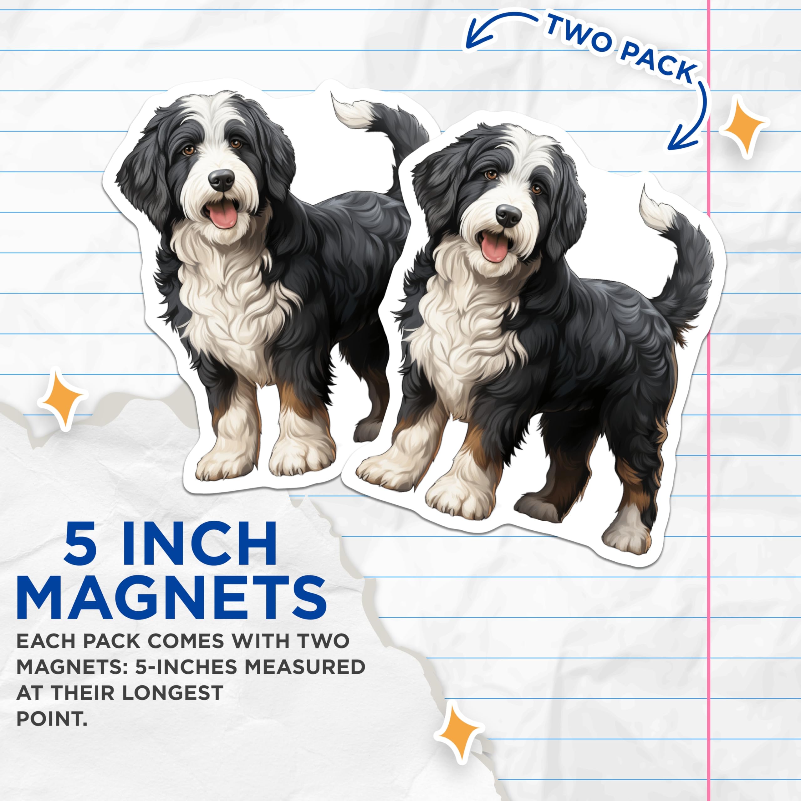 (2 Pack) Bernese Mountain Dog Magnets - Bernedoodle Dog Lover - Fridge Decor Accessory - 5 Inches On Longest Side - Thick Durable Magnet - Made in USA - MAG26190
