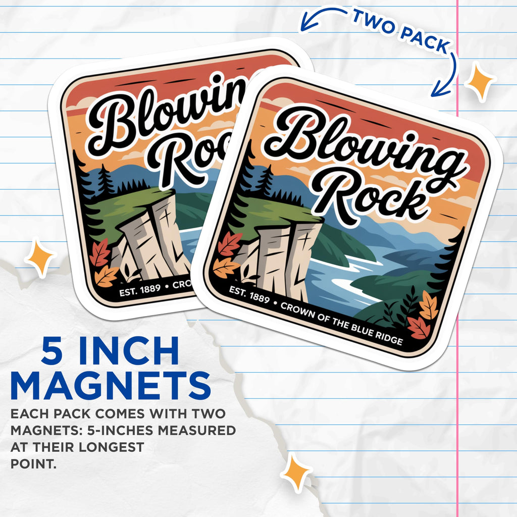 (2 Pack) Blowing Rock NC Magnets - North Carolina Travel Magnet - Blue Ridge Parkway Decor - 5" On Longest Side - Premium Magnet - for Cars, Refrigerators, Toolboxes, Lockers - Made in USA - MAG17260