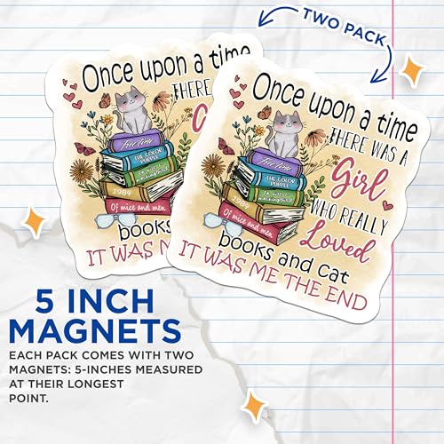 (2 Pack) Cat and Books Magnets - Book Lover Magnets - Cute Cat Magnets - Reading Enthusiast Magnets- 5" On Longest Side - for Fridges, Toolboxes, Cars - Made in USA - MAG3021