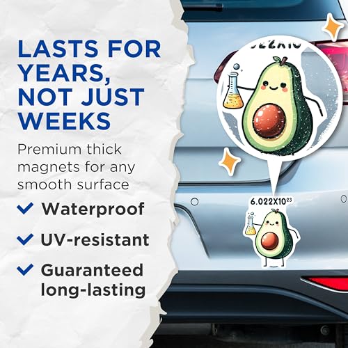 (2 Pack) Avogadro Number Magnets - Cute Avocado Science Fun - Educational Refrigerator - 5" On Longest Side - for Cars, Fridges, Toolboxes - Made in USA - MAG8015