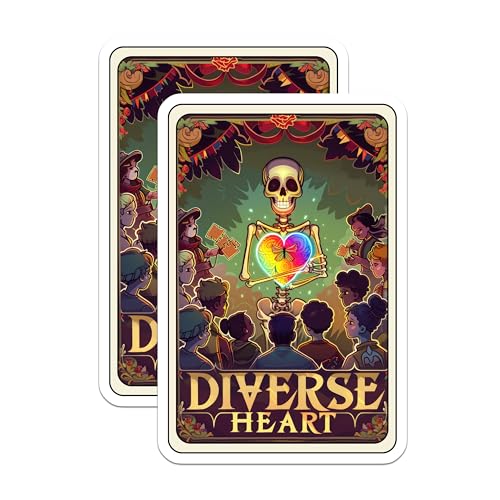 (2 Pack) Diverse Heart Stickers - Inclusivity Art - Skull Holding Heart Stickers - 5" On Longest Side - Sticks to Smooth Flat Surfaces - Made in USA - BMCS3978