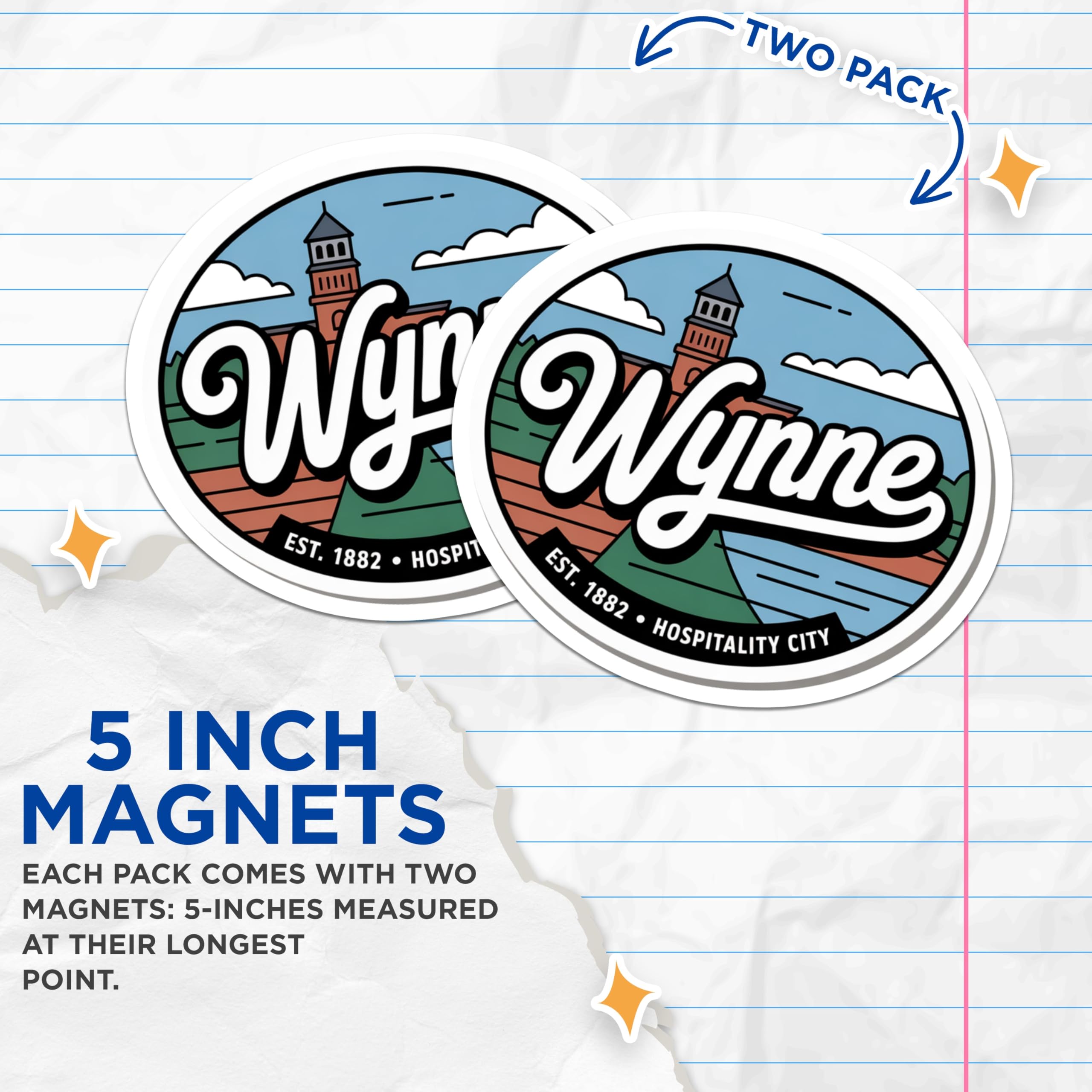 (2 Pack) Wynne Arkansas Magnets - Hospitality City - Souvenir Fridge Decor - 5" On Longest Side - Premium Magnet - for Cars, Refrigerators, Toolboxes, Lockers - Made in USA - MAG17887