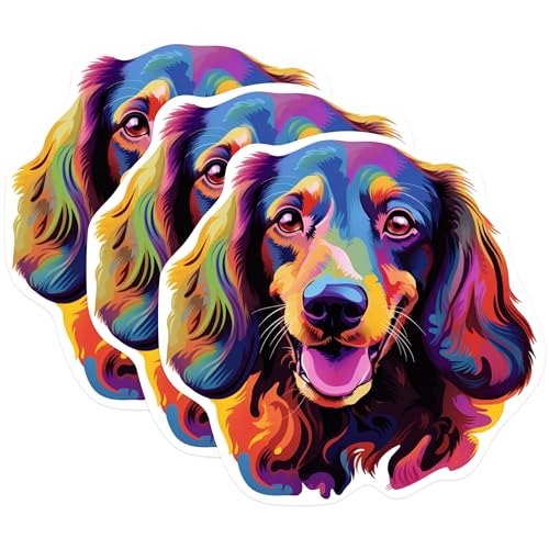 (3 Pack) Dachshund Dog Decals - Colorful Pet Decal - Laptop Decal - 3 Inches On Longest Side - Easy Peel & Apply - Made in USA - 3MCS0713