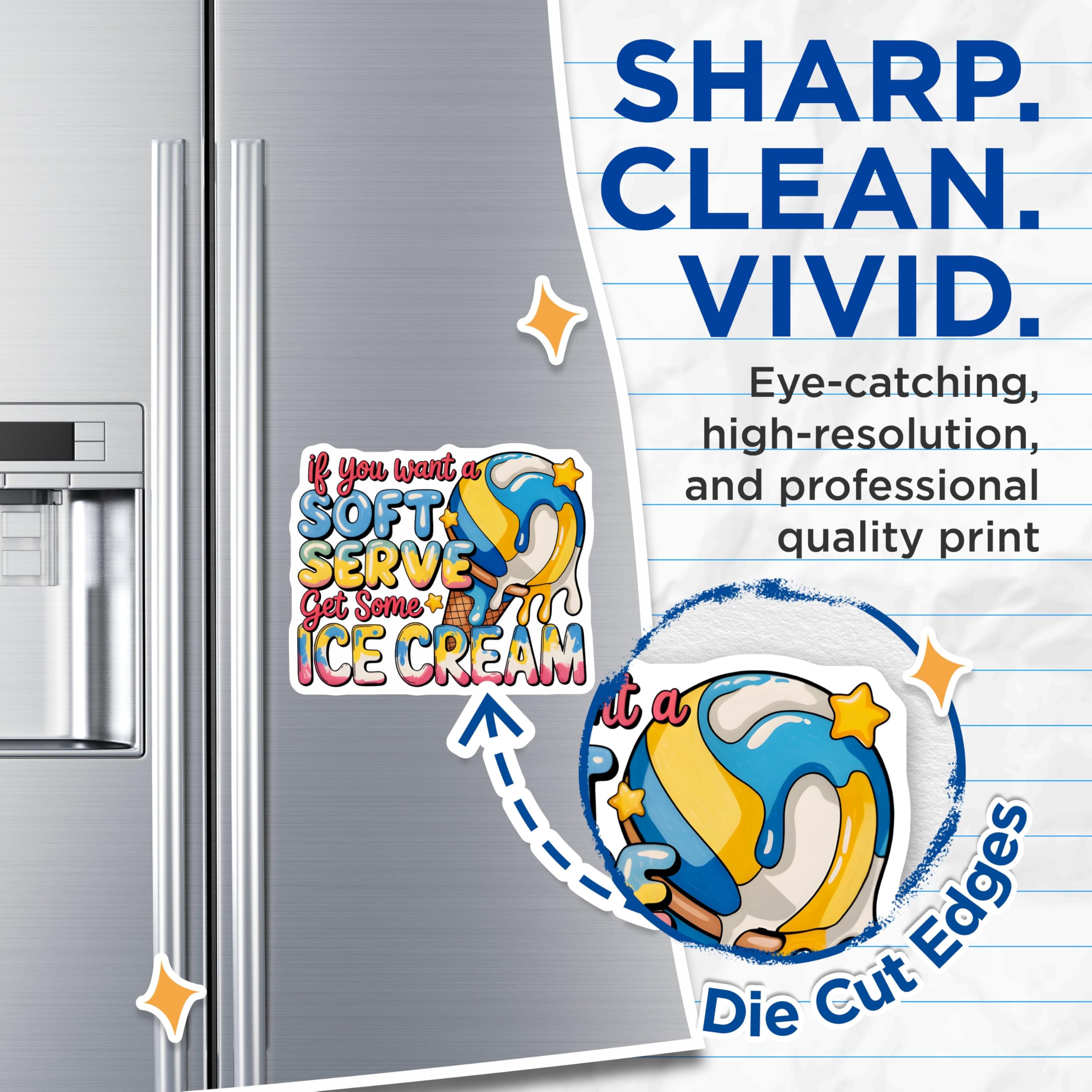 (2 Pack) Soft Serve Ice Cream Magnets - Foodie Kitchen Decor - Summer Treat Accents - 5 Inches On Longest Side - Thick Durable Magnet - Made in USA - MAG28636