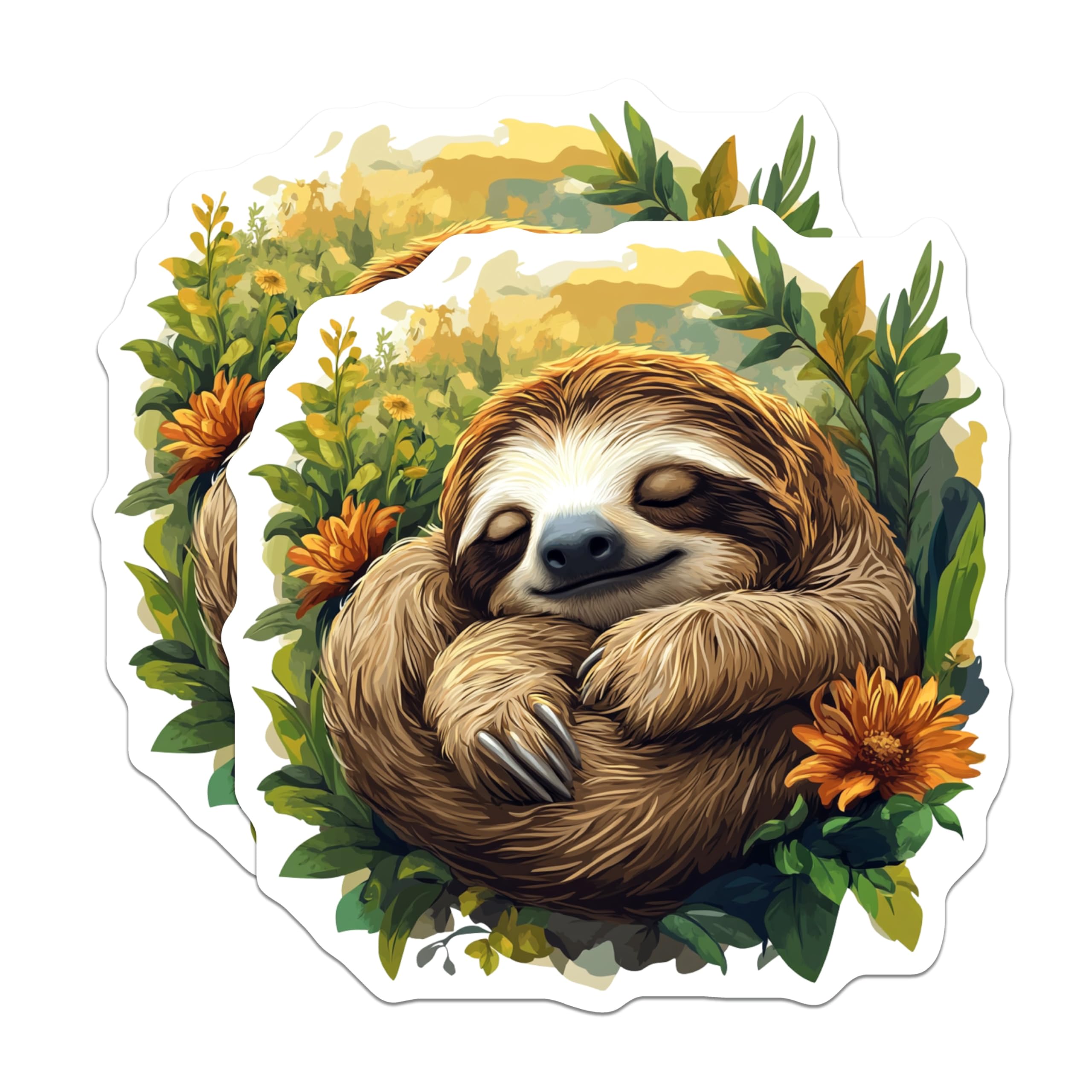 (2 Pack) Adorable Sleeping Sloth Magnets - Peaceful Animal Refrigerator Decor - Tropical Jungle Accent - 5 Inches On Longest Side - Thick Durable Magnet - Made in USA - MAG30834