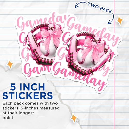 (2 Pack) Baseball Gameday Stickers - Pink Baseball Glove Stickers - Sports Enthusiast Stickers - 5" On Longest Side - Sticks to Any Smooth Flat Surface - Made in USA - BMCS3401