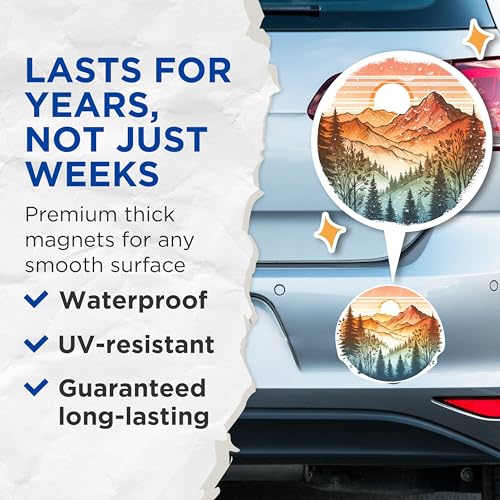 (2 Packs) Mountains with Sunset Magnets - Outdoorsman Nature Hiking Magnets - 5 Inches On Longest Side - Premium Magnet - for Fridges, Toolboxes, Cars - Made in USA - MAG2285