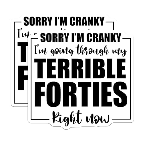 (2 Pack) Sorry IÃ¢â‚¬â„¢m Cranky Stickers - Funny Forty Stickers - Humorous Birthday Stickers - 5" On Longest Side - Sticks to Smooth Flat Surfaces - Made in USA - BMCS5835