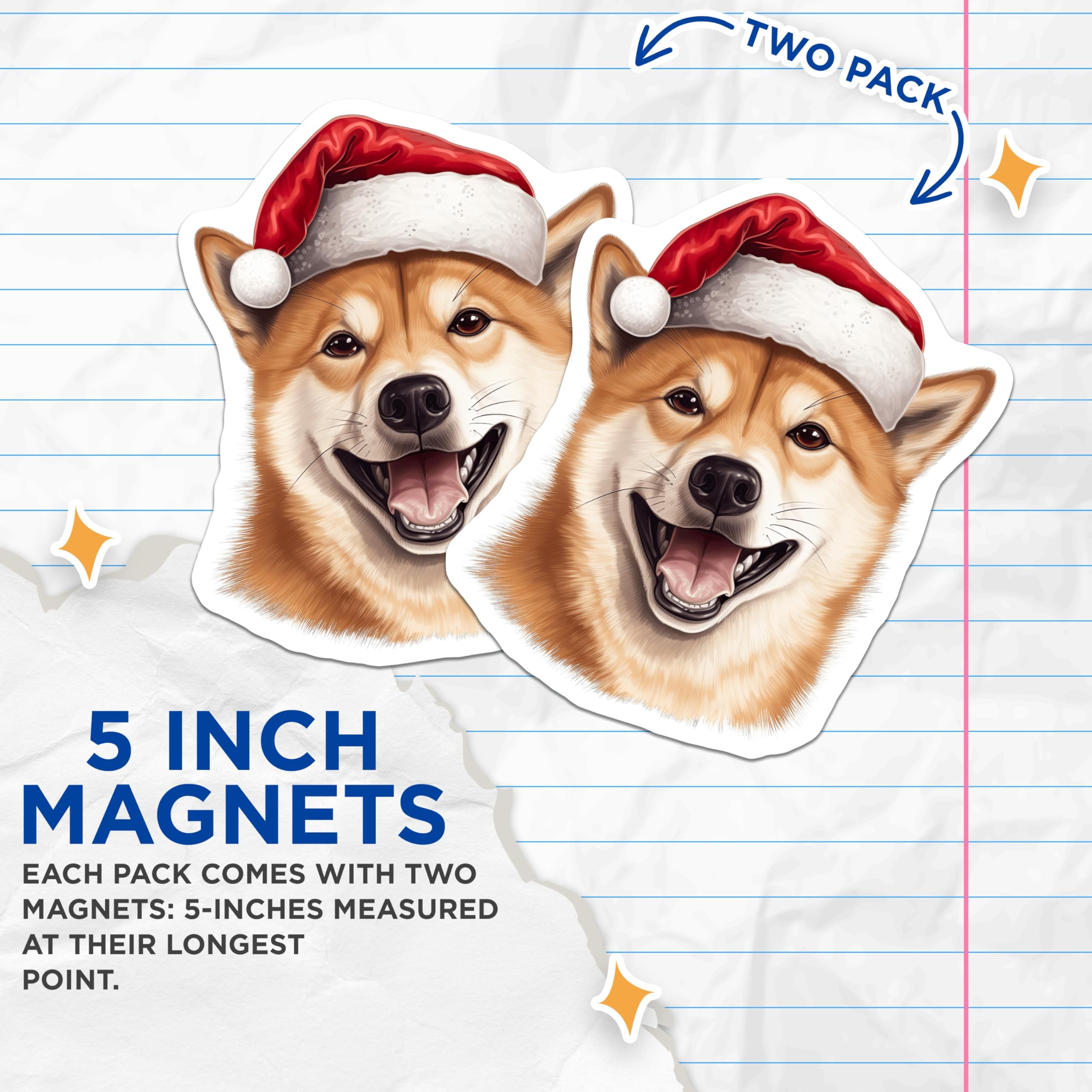 (2 Pack) Shiba Inu Magnets - Christmas Dog - Holiday Fridge Decor - 5 Inches On Longest Side - Thick Durable Magnet - Made in USA - MAG25001