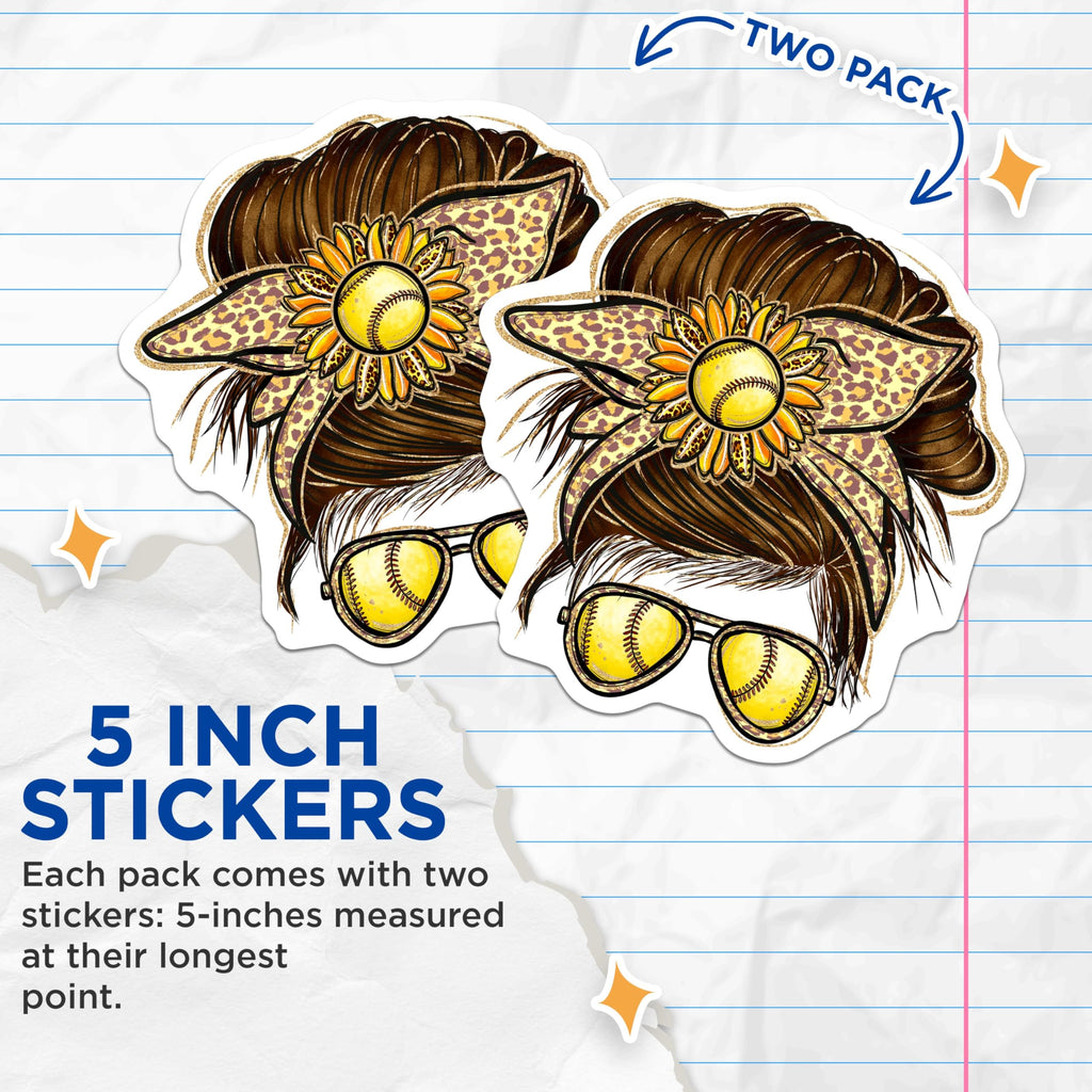 (2 Pack) Softball Sunflower Stickers - Cool Headband - Yellow Sunglasses - 5" On Longest Side - Sticks to Smooth Flat Surfaces - Made in USA - BMCS6193