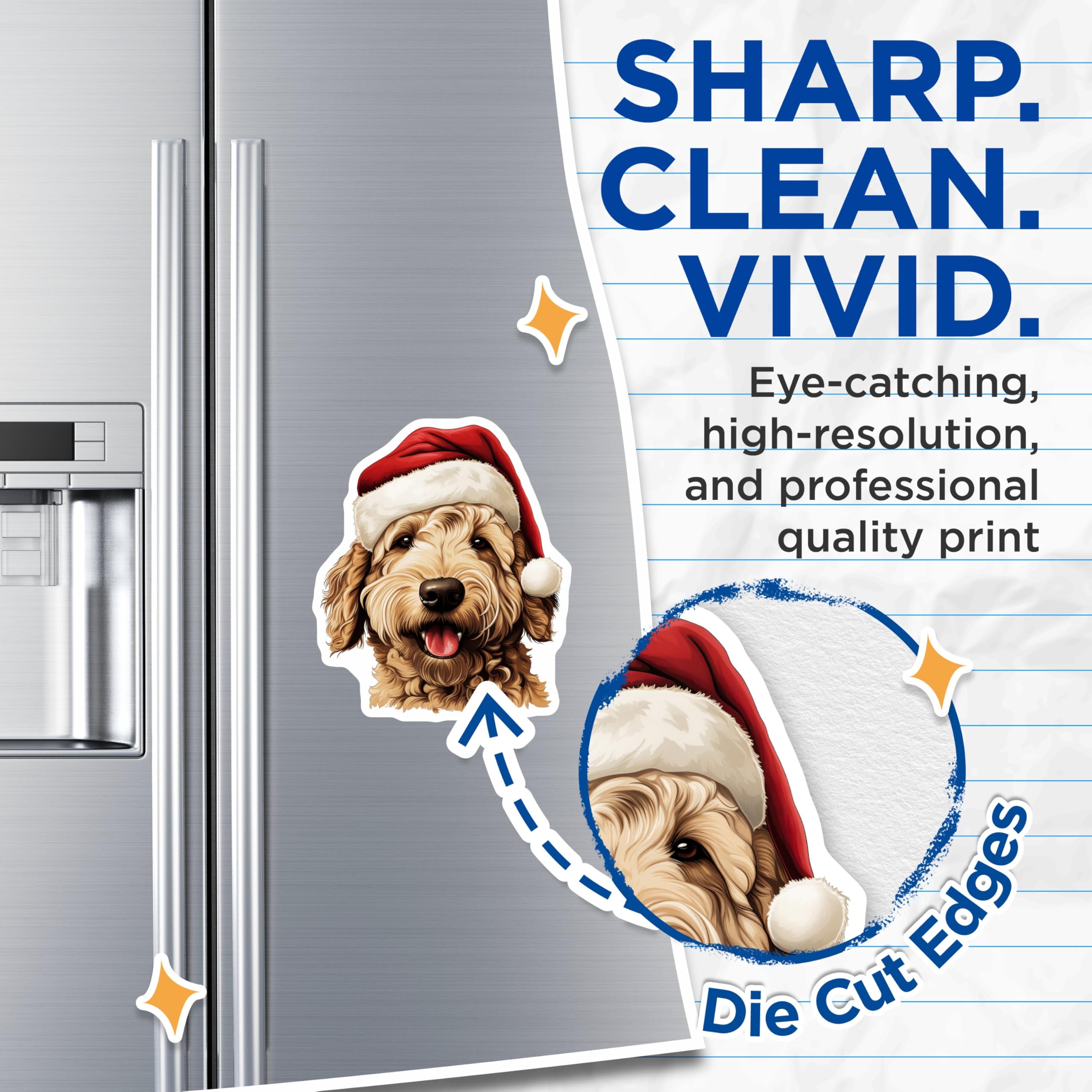 (2 Pack) Christmas Doodle Dog Magnets - Santa Hat Goldendoodle - Holiday Pet Decor - Dog Lover Stocking Stuffer - 5 Inches On Longest Side - Thick Durable Magnet - Made in USA - MAG28421