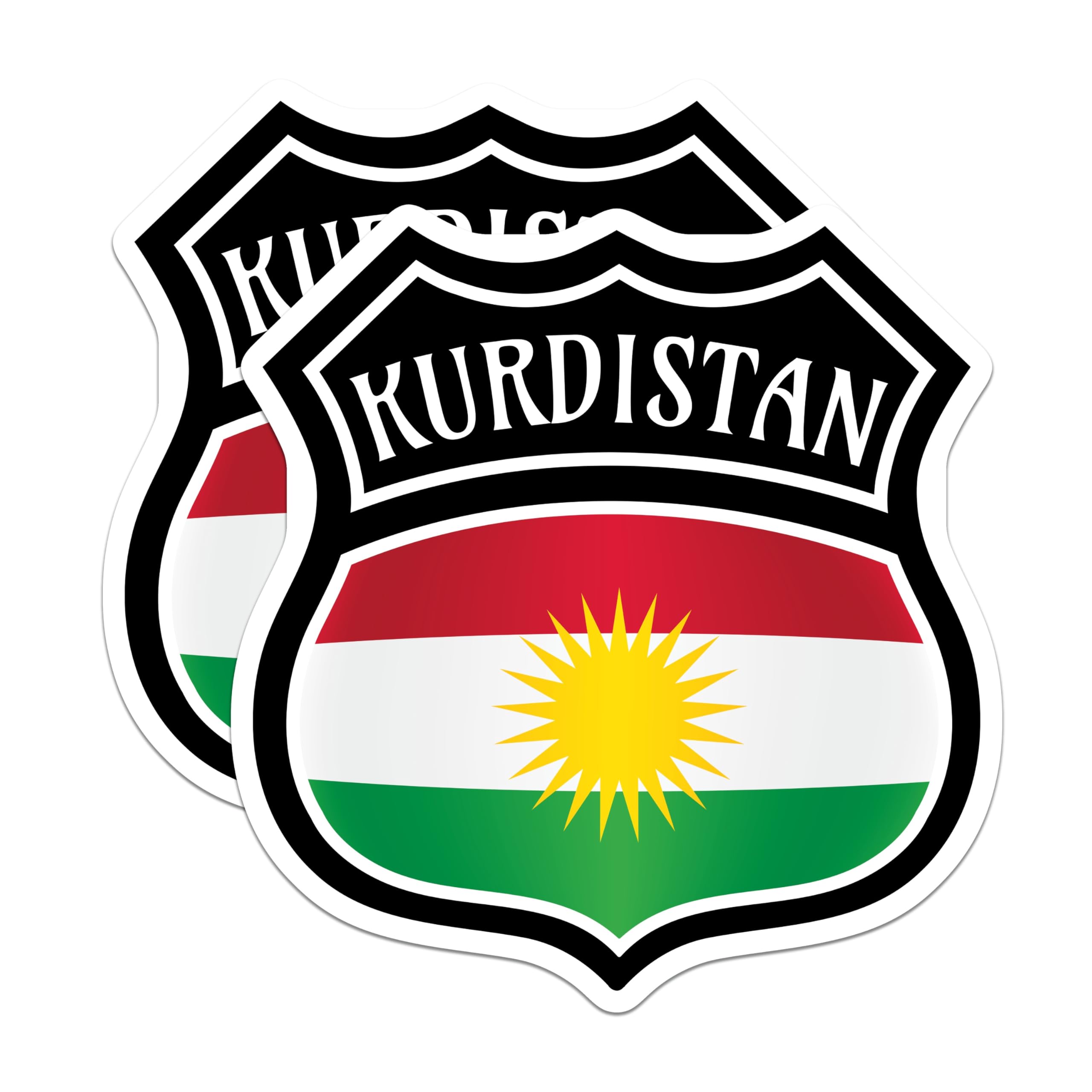 (2 Pack) Kurdistan Flag Stickers - Kurdish Pride - Kurdish Emblem - 5" On Longest Side - Sticks to Smooth Flat Surfaces - Made in USA - BMCS17593