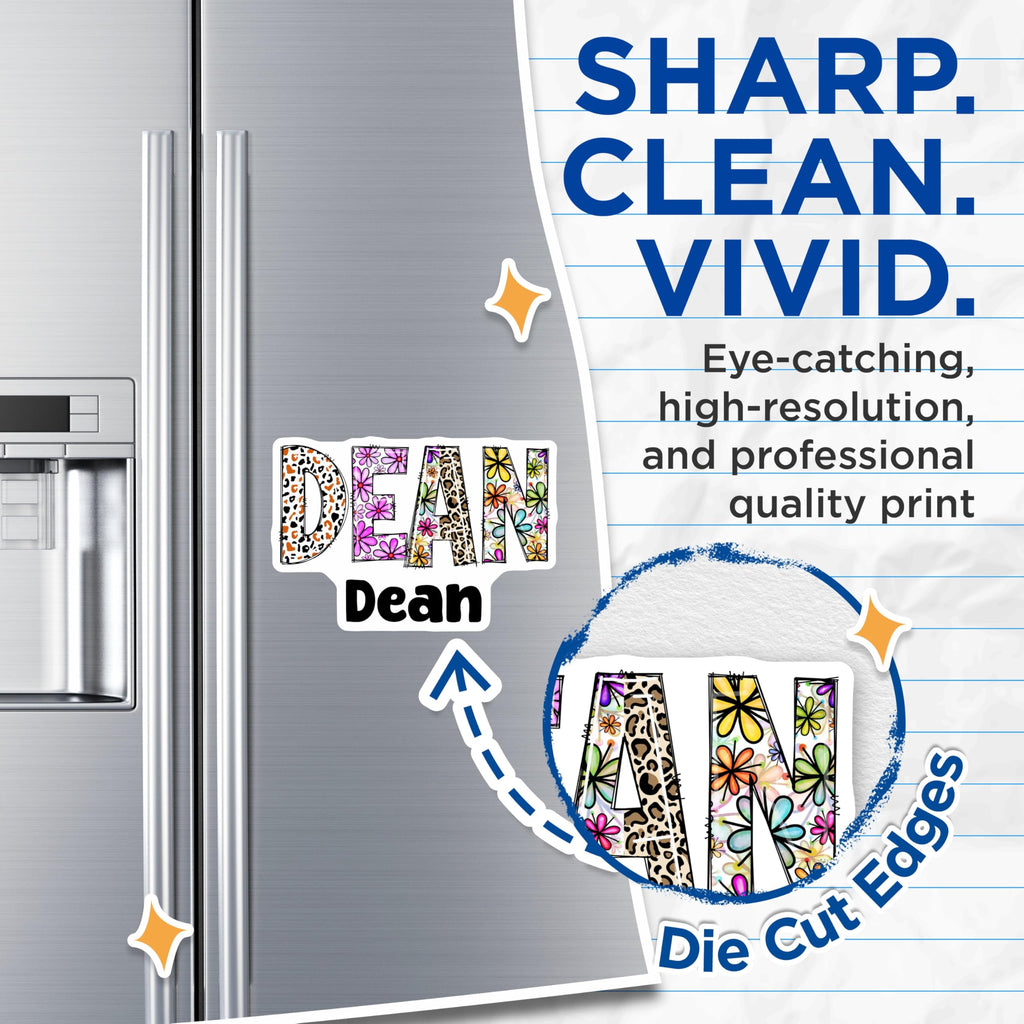 (2 Pack) Dean Name Magnets - Floral Initial Letters - Personalized Novelty Decoration - 5" On Longest Side - Premium Magnet - for Cars, Refrigerators, Toolboxes, Lockers - Made in USA - MAG16343
