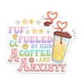 (2 Pack) Fueled By Iced Coffee and Anxiety Magnets - Retro Pastel Aesthetic - Humorous Mental Health Decor - 5 Inches On Longest Side - Thick Durable Magnet - Made in USA - MAG37500