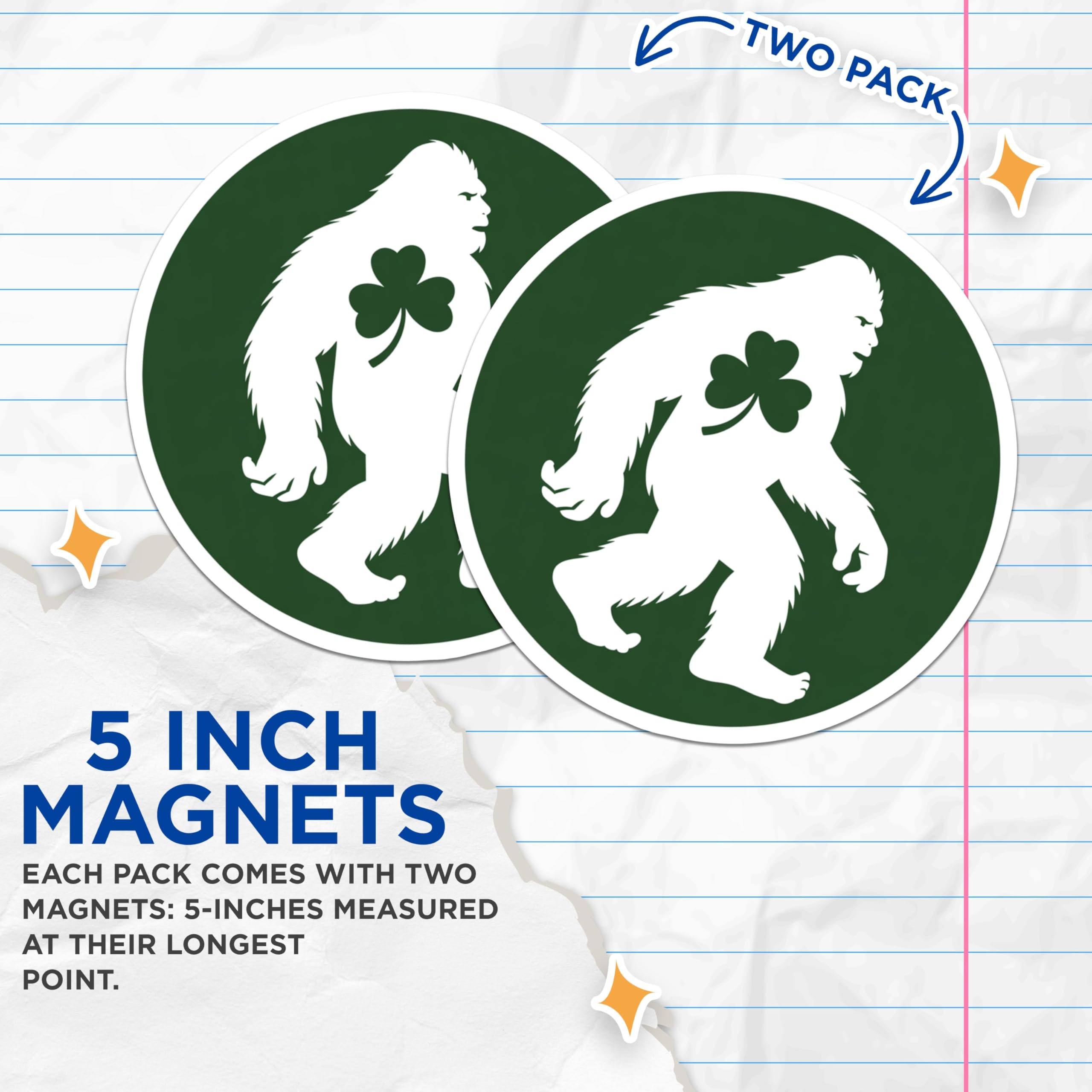 (2 Pack) Bigfoot Magnets - Shamrock Sasquatch Decor - St Patricks Day Irish Luck - Cryptid Folklore Art - 5 Inches On Longest Side - Thick Durable Magnet - Made in USA - MAG21175