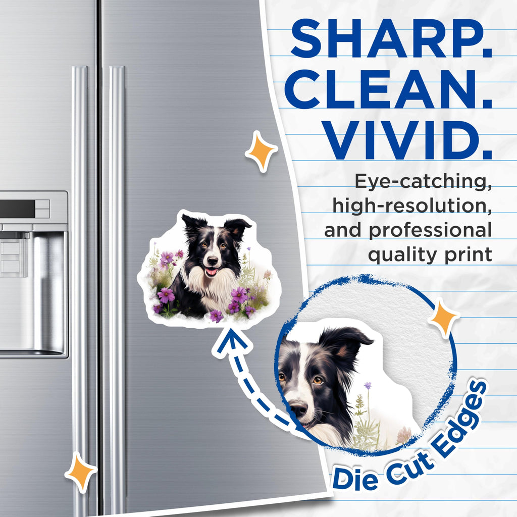(2 Pack) Border Collie Magnets - Dog Lover Magnets - Floral Pet Decor Fridge Whiteboard - 5 Inches On Longest Side - Thick Durable Magnet - Made in USA - MAG27795