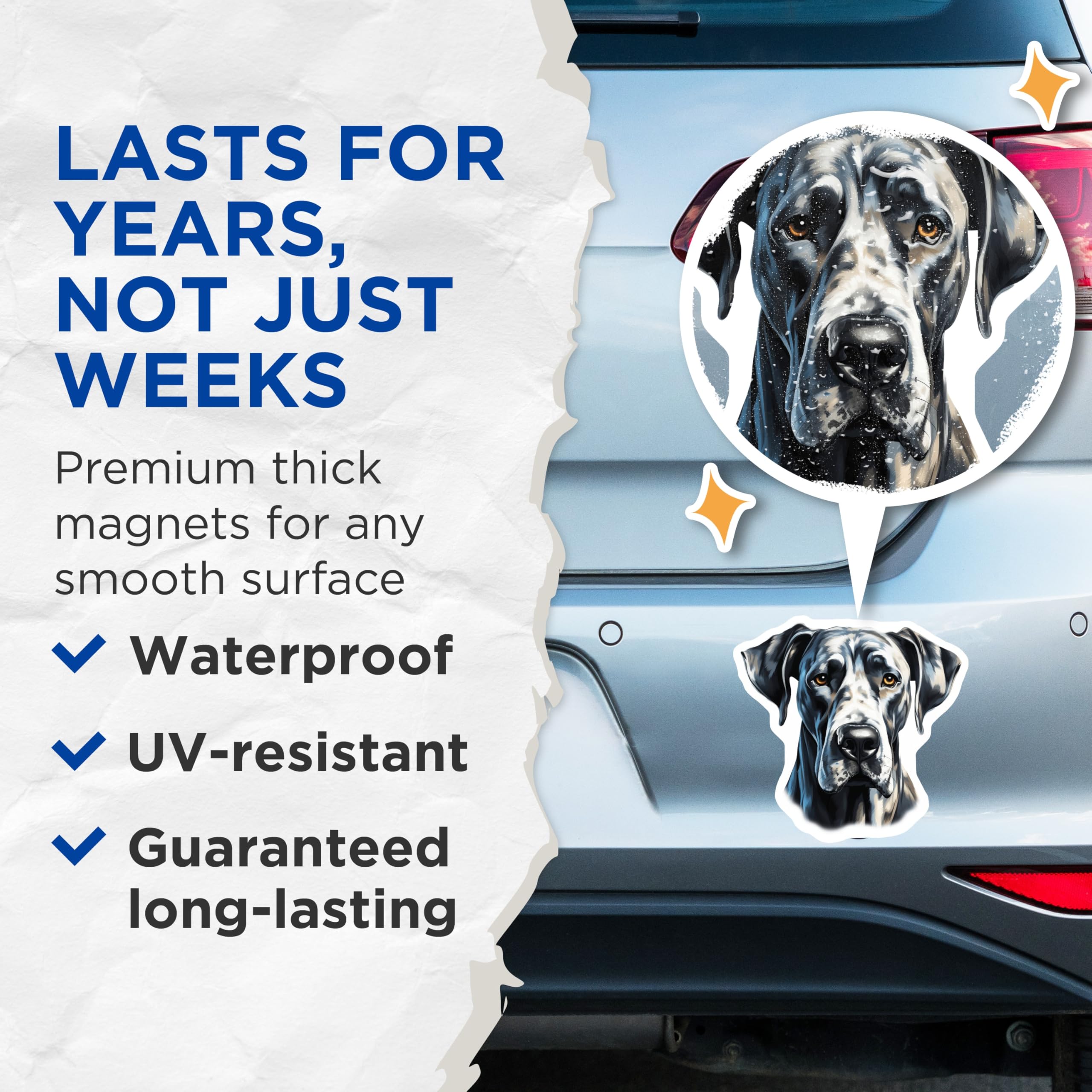 (2 Pack) Great Dane Dog Magnets - Large Dog Breed Art - Pet Owner Refrigerator Decor - 5 Inches On Longest Side - Thick Durable Magnet - Made in USA - MAG26244