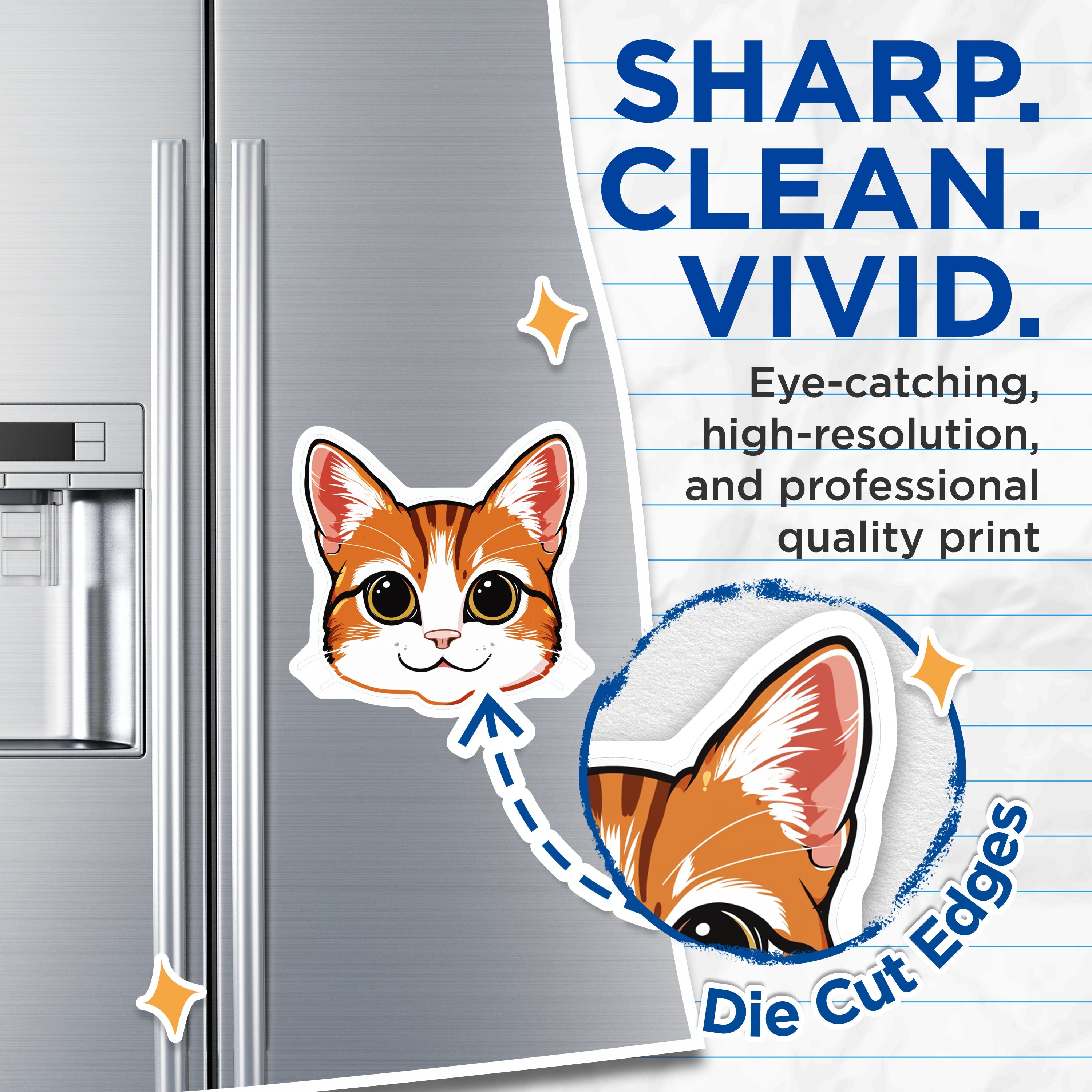 (2 Pack) Cute Orange Tabby Cat Head Magnets - Kawaii Kitty Decor - Animal Lover Refrigerator Accessory for Home - 5 Inches On Longest Side - Thick Durable Magnet - Made in USA - MAG36469