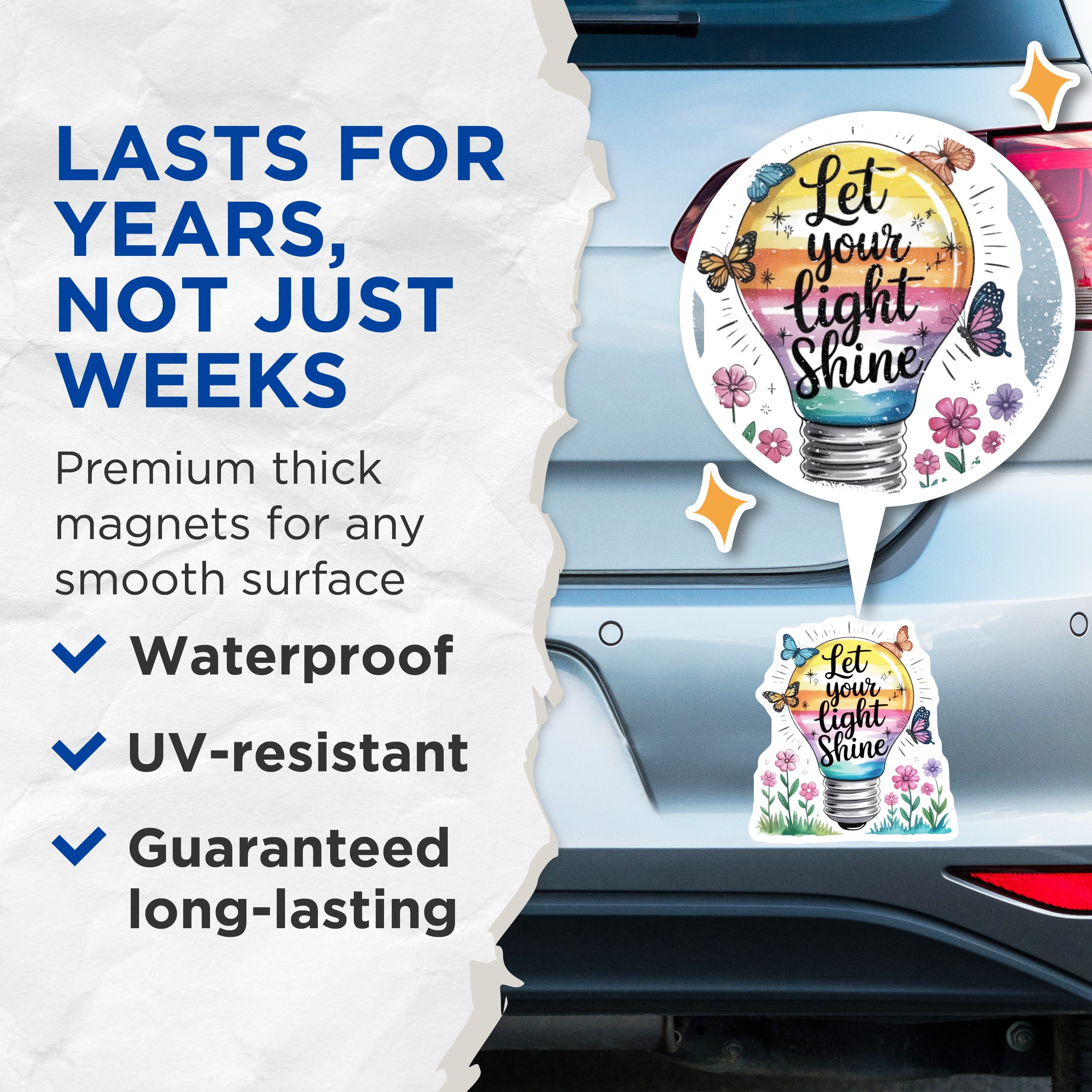 (2 Pack) Let Your Light Shine Magnets - Inspirational Lightbulb Rainbow Decor - Positive Affirmation Butterfly Fridge Accessory - 5" - Durable Magnet - Made in USA - MAG37138