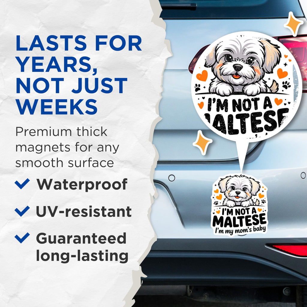 (2 Pack) Maltese Dog Magnets - Mom's Baby Pet Lover - Adorable Dog Mom Kitchen Decor - Cute Puppy Refrigerator Accessory - 5 Inches On Longest Side - Thick Durable Magnet - Made in USA - MAG25510