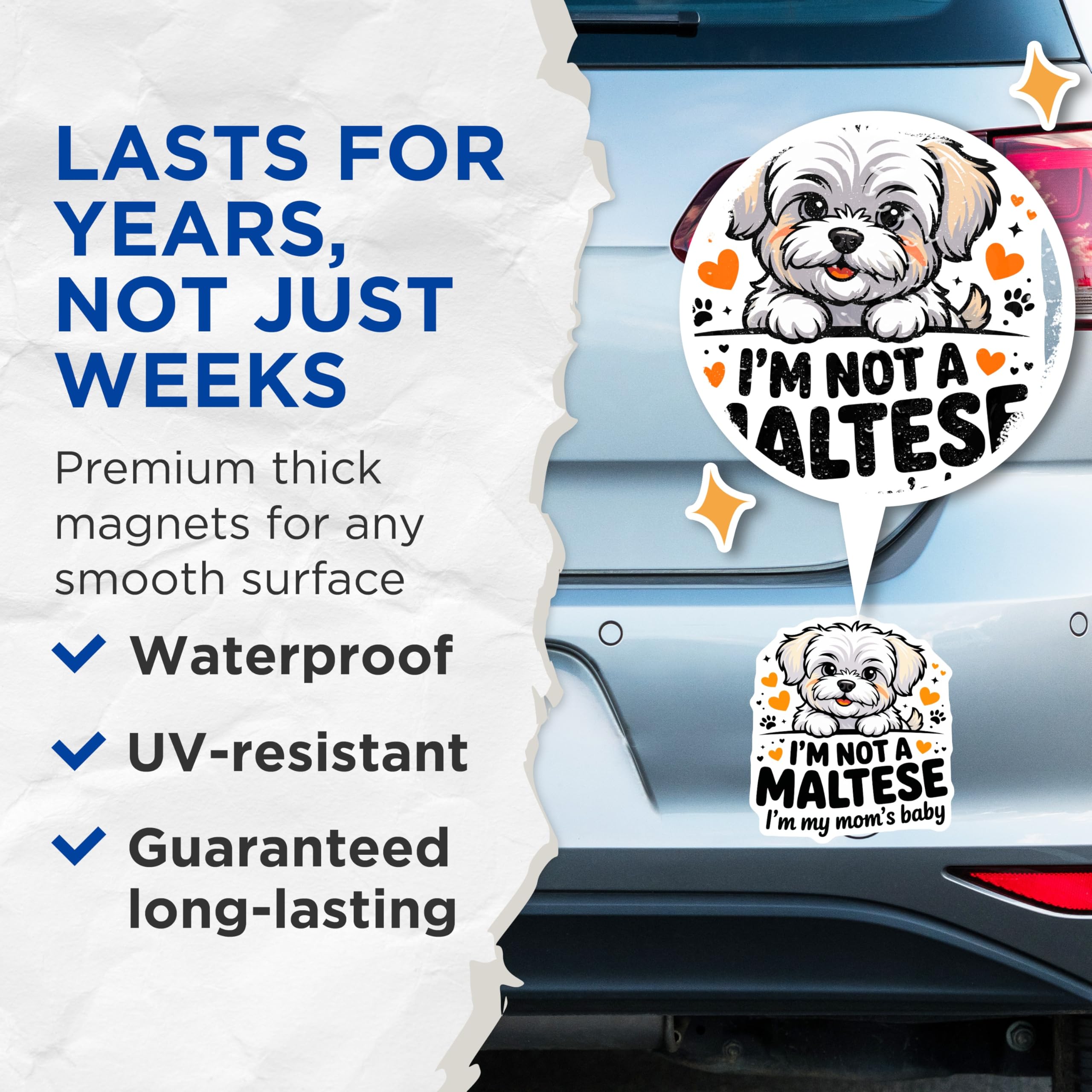 (2 Pack) Maltese Dog Magnets - Mom's Baby Pet Lover - Adorable Dog Mom Kitchen Decor - Cute Puppy Refrigerator Accessory - 5 Inches On Longest Side - Thick Durable Magnet - Made in USA - MAG25510