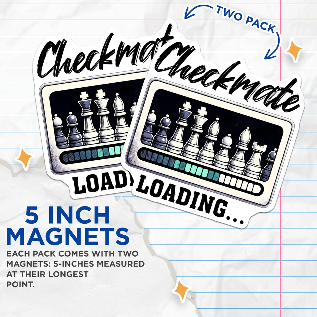(2 Pack) Chess Theme Magnets - Checkmate Loading Magnets - Strategy Game Decor Magnets - 5" On Longest Side - for Cars, Refrigerators, Toolboxes, Lockers - Made in USA BMCS3195