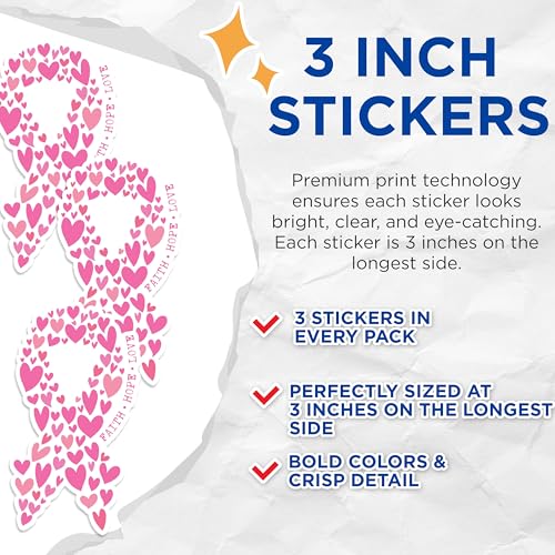 (3 Pack) Heart Ribbon Decals - Faith Hope Love - Laptop Decal - 3 Inches On Longest Side - Easy Peel & Apply - Made in USA - 3MCS1320