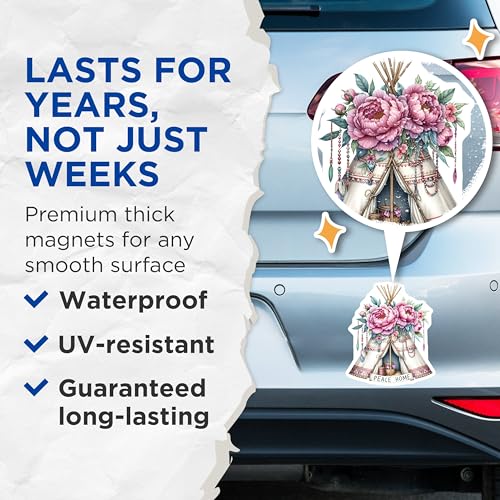 (2 Pack) Peace Home Magnets Magnets - Floral Teepee Design - Boho Decor - 5" On Longest Side - Made in USA - Sticks to Refrigerators & Metal Surfaces - MAG8862