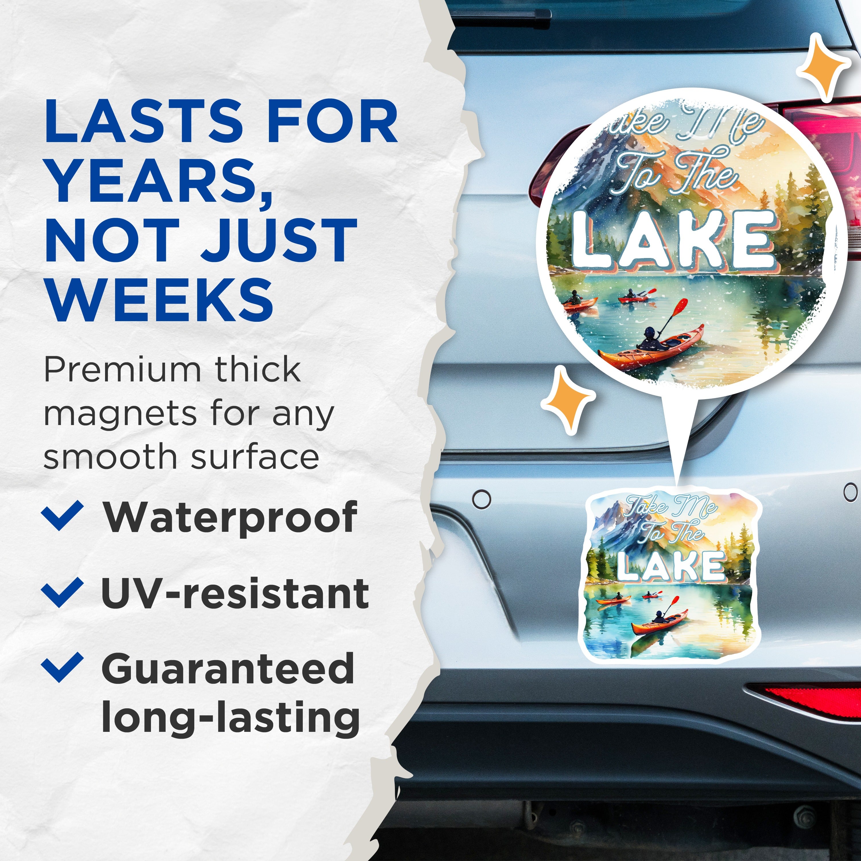 (2 Pack) Lake Life Magnets - Mountain Lake Cabin Decor - Kayak Adventure Scene - Watercolor Nature Lover - 5 Inches On Longest Side - Thick Durable Magnet - Made in USA - MAG37377