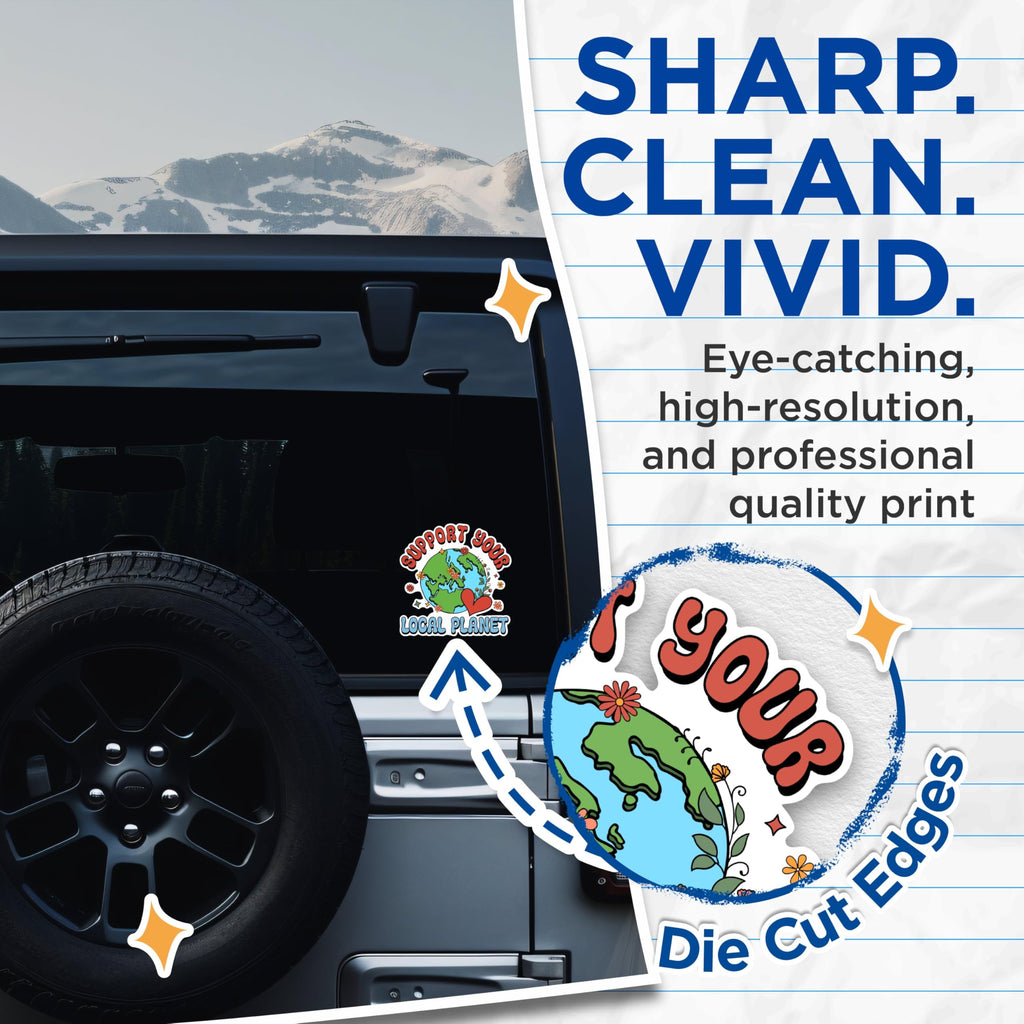 (2 Pack) Support Your Local Planet Stickers - Earth Day Stickers - Environmental Awareness Stickers - 5" On Longest Side - Sticks to Any Smooth Flat Surface - Made in USA - BMCS2584