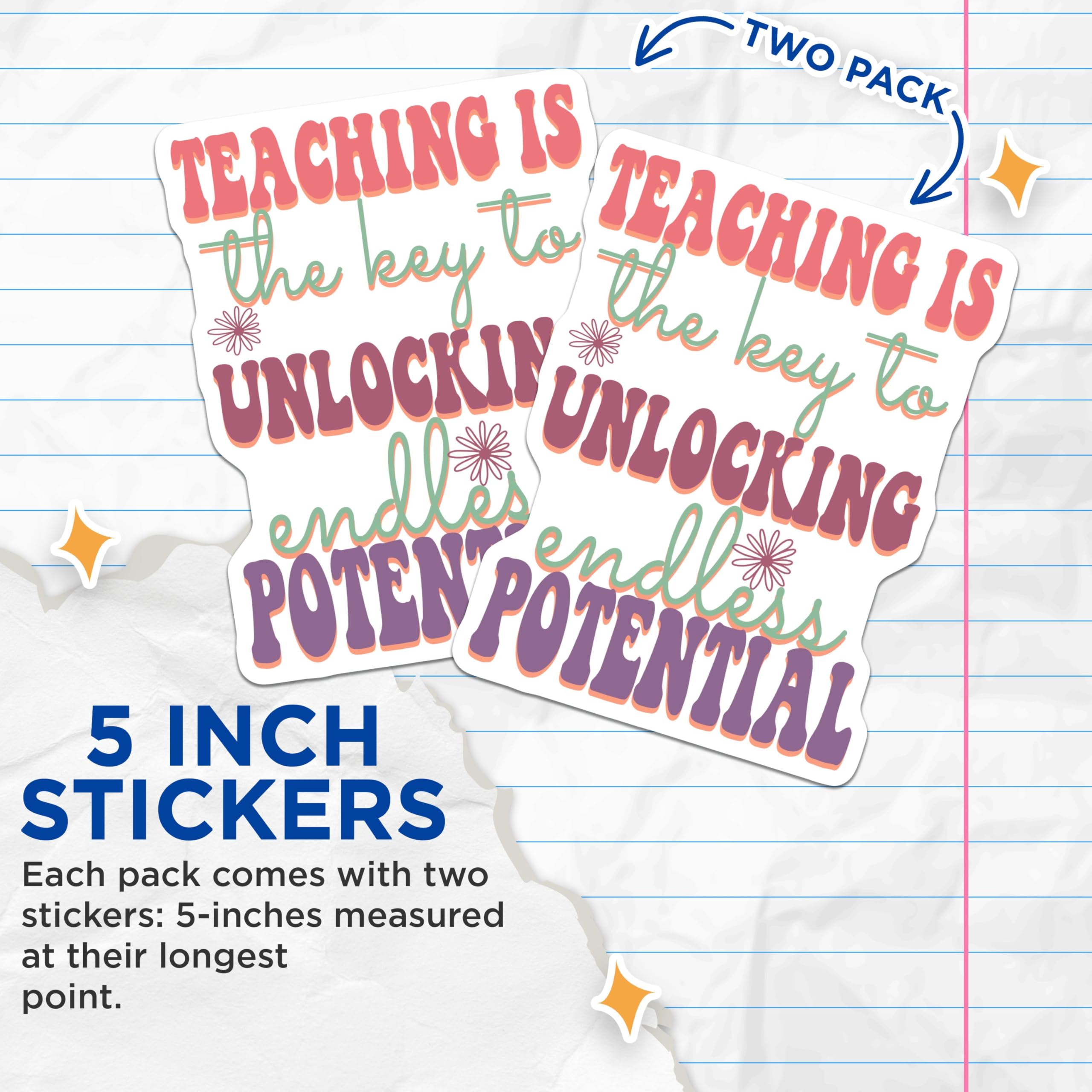 (2 Pack) Teaching is The Key Stickers - Unlocking Endless Potential - Inspirational Teacher Quotes Decals - 5" On Longest Side - Sticks to Smooth Flat Surfaces - Made in USA - BMCS8803