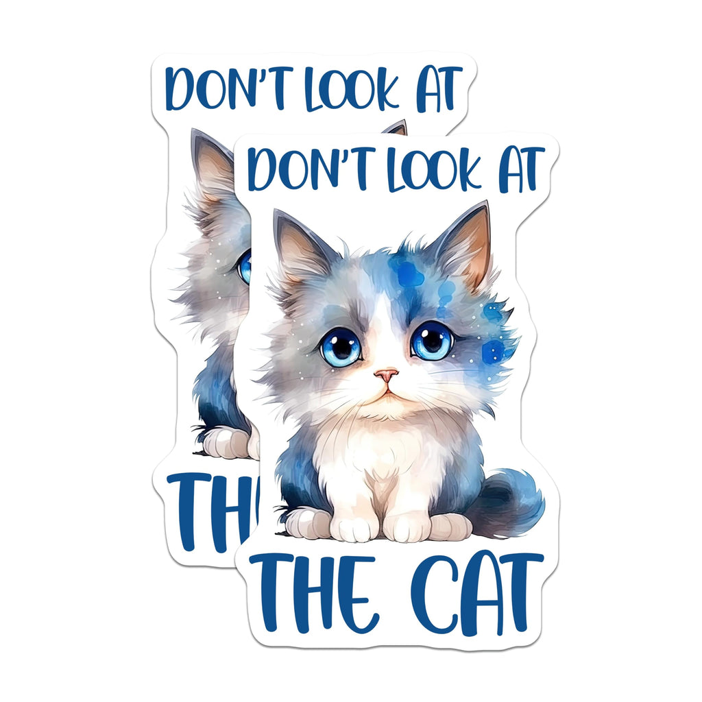 (2 Pack) Don't Look at The Cat Magnets - Blue Eyes Kitten Artwork - Cute Feline Decor - 5" On Longest Side - Premium Magnet - for Cars, Refrigerators, Toolboxes, Lockers - Made in USA - MAG16287