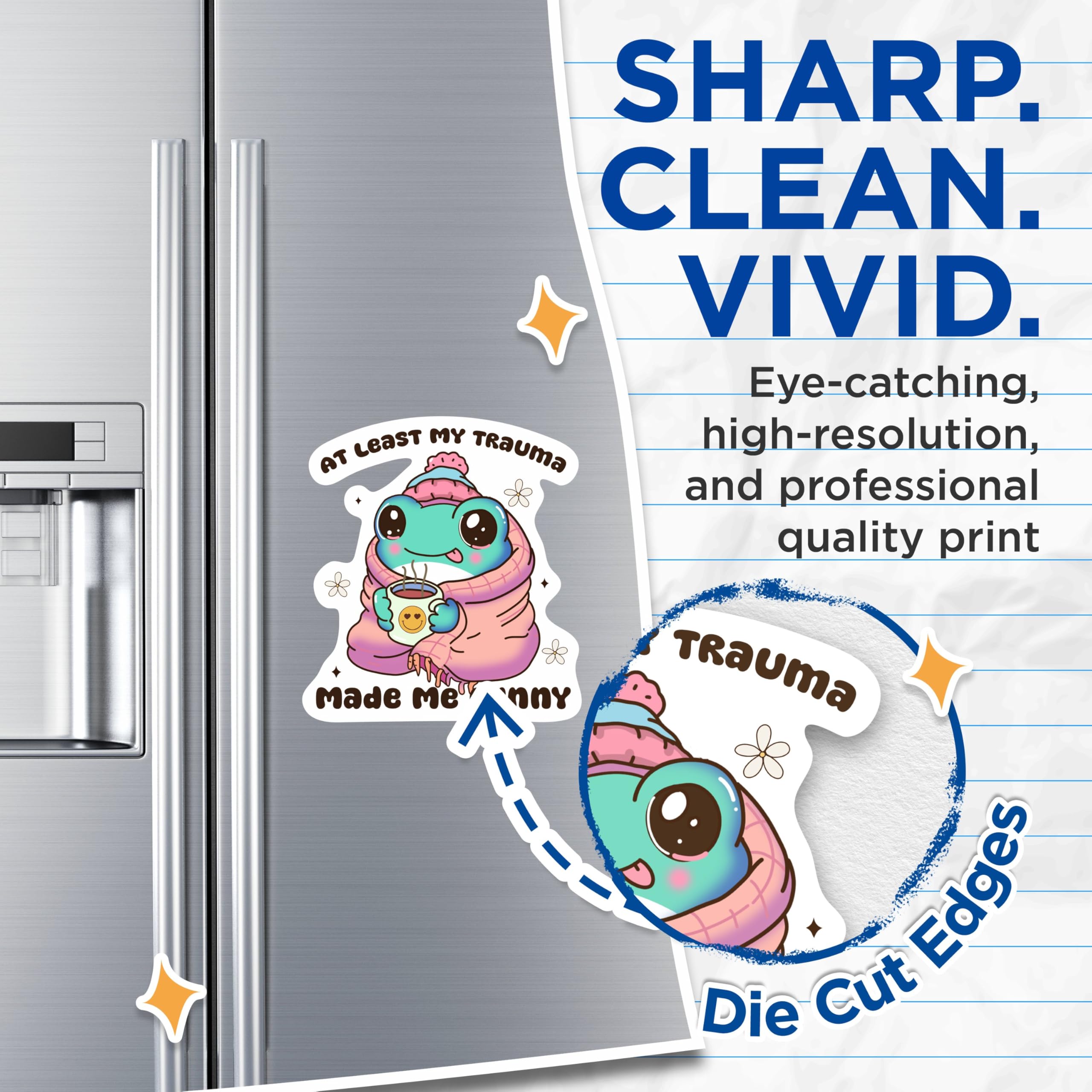 (2 Pack) at Least My Trauma Made Me Funny Magnets - Funny Cute Humor Punny Frog - 5 Inches On Longest Side - Premium Magnet - for Cars, Refrigerators, Toolboxes - Made in USA - MAG2007