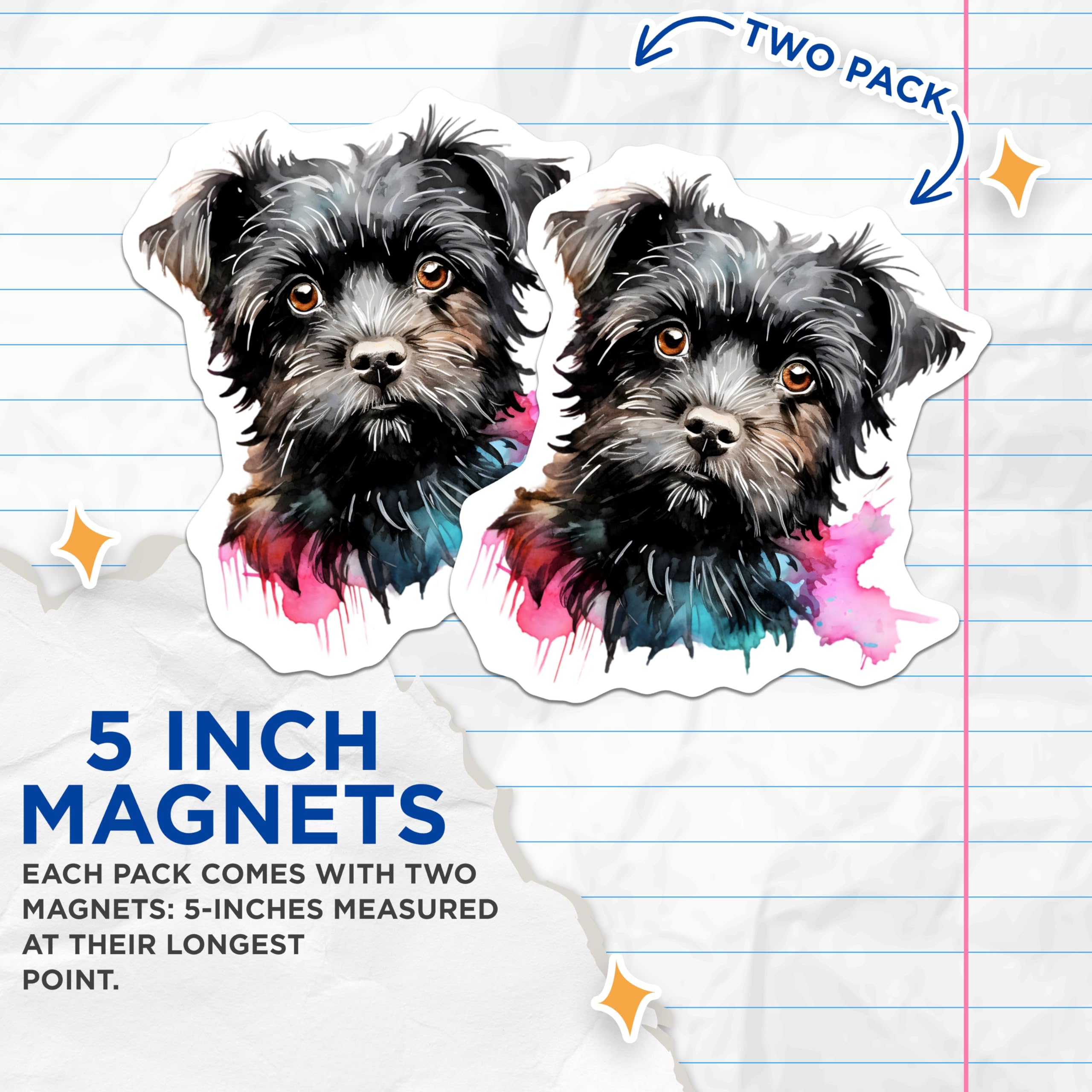 (2 Pack) Watercolor Black Dog Magnets - Cute Pet Lover Art - Dog Mom Locker Decor - 5 Inches On Longest Side - Thick Durable Magnet - Made in USA - MAG28250
