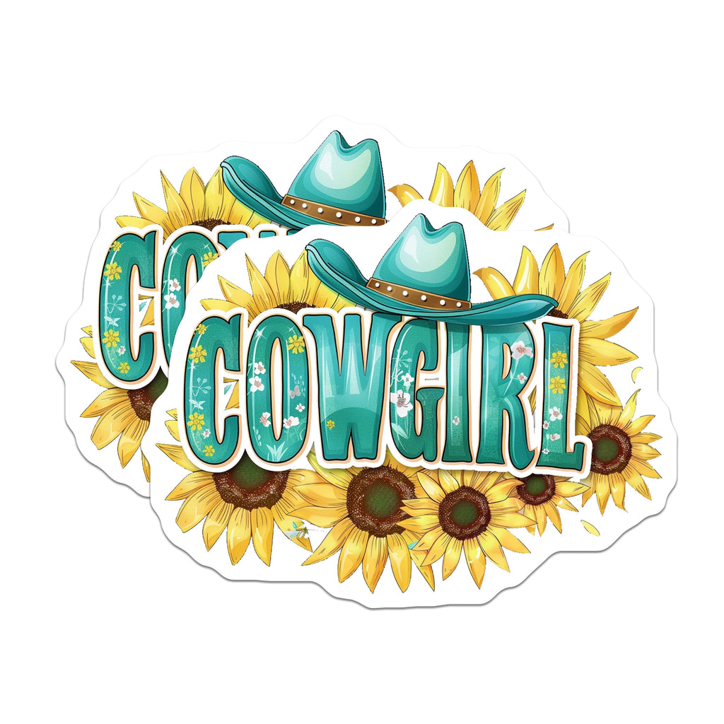 (2 Pack) Cowgirl Sunflower Magnets - Teal Western Country Style - Boho Rodeo Farmhouse Kitchen Accents - 5 Inches On Longest Side - Thick Durable Magnet - Made in USA - MAG39866