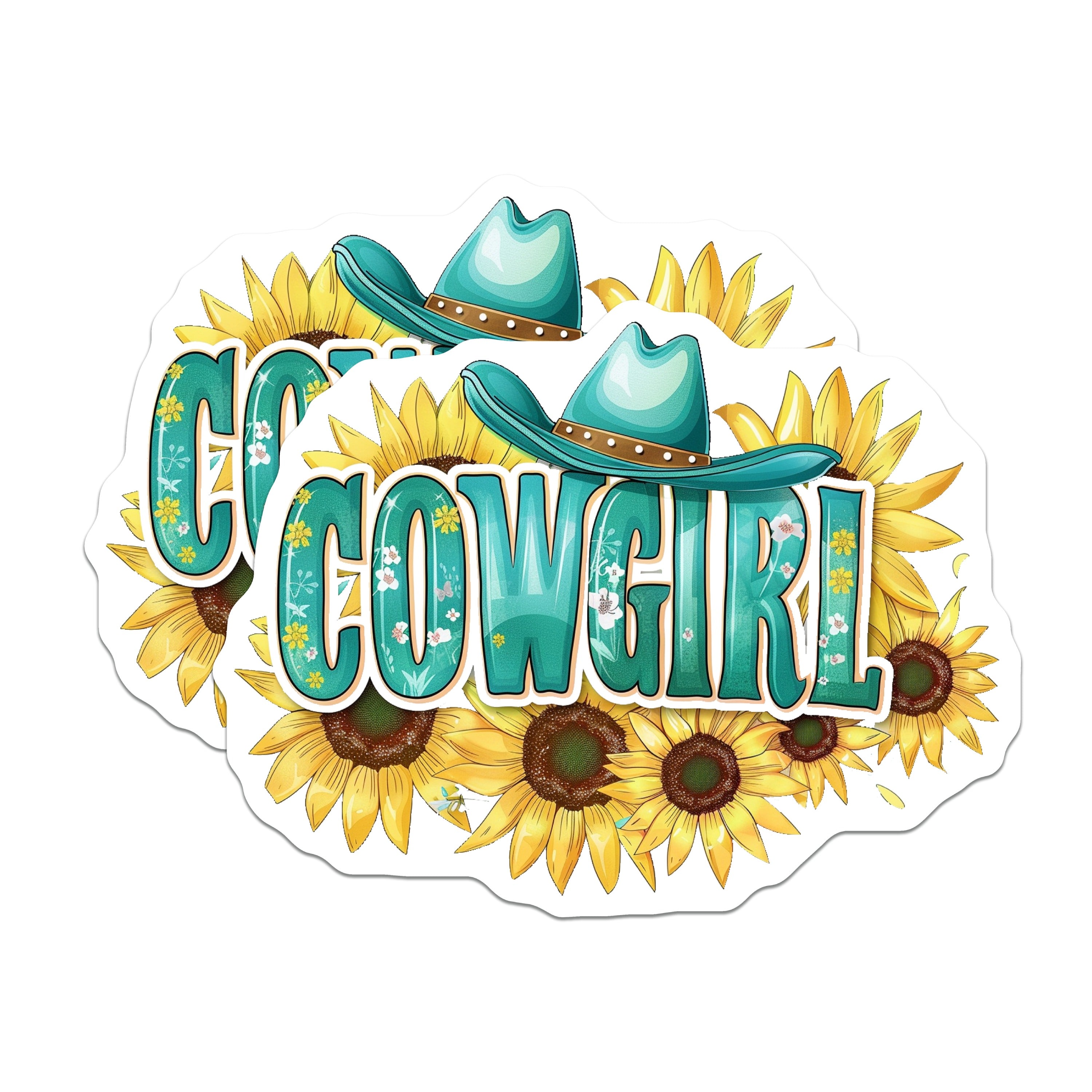 (2 Pack) Cowgirl Sunflower Magnets - Teal Western Country Style - Boho Rodeo Farmhouse Kitchen Accents - 5 Inches On Longest Side - Thick Durable Magnet - Made in USA - MAG39866