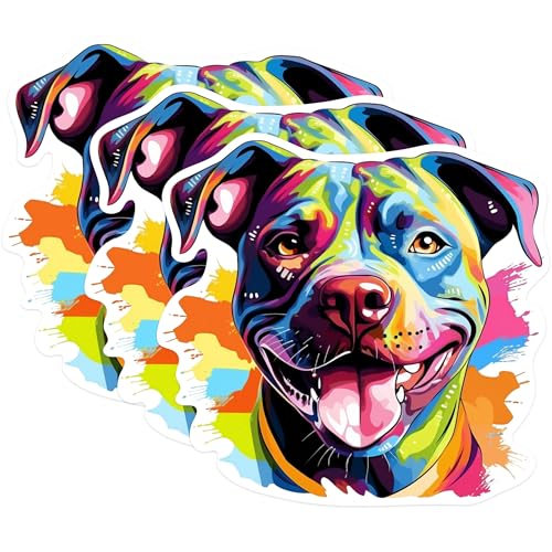 (3 Pack) Pitbull Decals - Colorful Dog Art - Laptop Decal - 3 Inches On Longest Side - Easy Peel & Apply - Made in USA - 3MCS0837