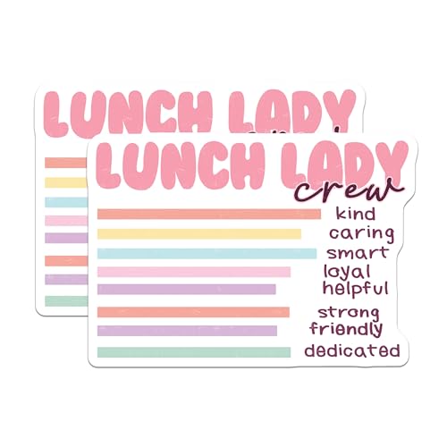 (2 Pack) Lunch Lady Crew Stickers - Kind Caring Smart Stickers - Helpful Strong Friendly Stickers - 5" On Longest Side - Sticks to Smooth Flat Surfaces - Made in USA - BMCS3631