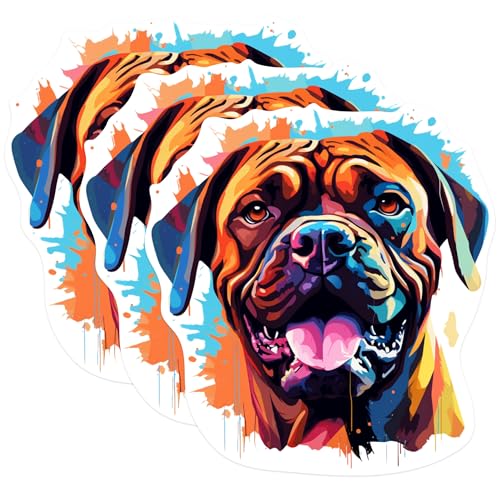 (3 Pack) Dog Decals - Mastiff Dog - Laptop Decals - 3 Inches On Longest Side - Easy Peel & Apply - Made in USA - 3MCS0679