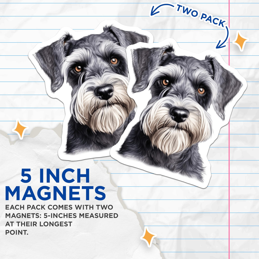 (2 Pack) Miniature Schnauzer Magnets - Dog Lover Portrait - Pet Owner Refrigerator Decor - 5 Inches On Longest Side - Thick Durable Magnet - Made in USA - MAG25440