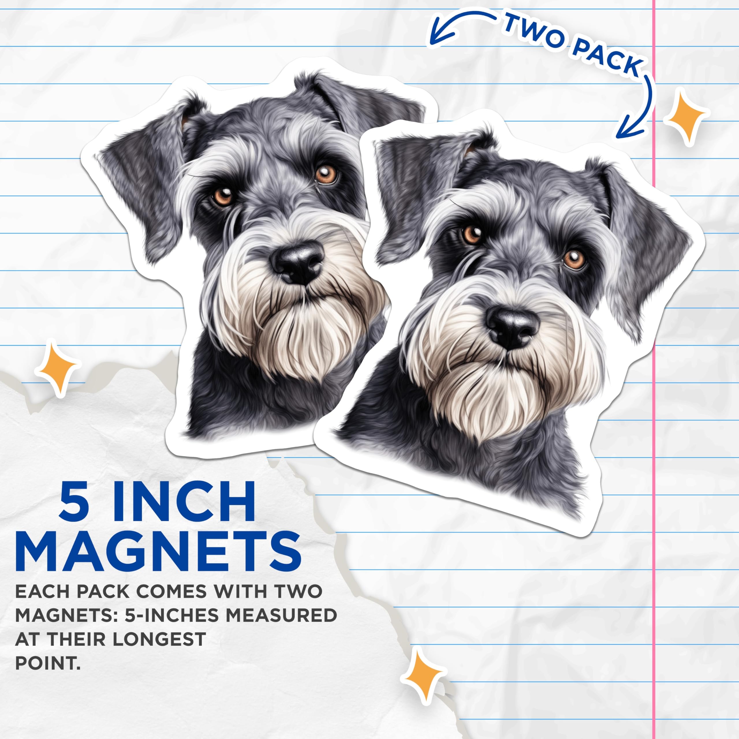 (2 Pack) Miniature Schnauzer Magnets - Dog Lover Portrait - Pet Owner Refrigerator Decor - 5 Inches On Longest Side - Thick Durable Magnet - Made in USA - MAG25440