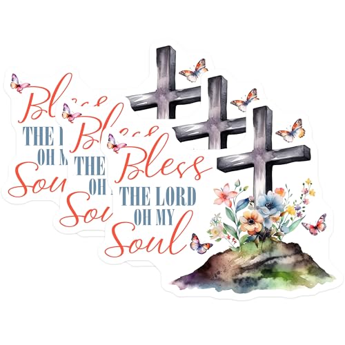 (3 Pack) Christian Decals - Religious Stickers - Bless The Lord Soul Decals - 3 Inches On Longest Side - Easy Peel & Apply - Made in USA - 3MCS7341
