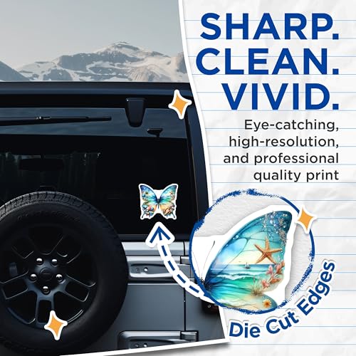 (2 Pack) Beach Butterfly Stickers - Coastal Nature Sticker - Sea Life Adventure Sticker - 5" On Longest Side - Sticks to Smooth Flat Surfaces - Made in USA - BMCS6716