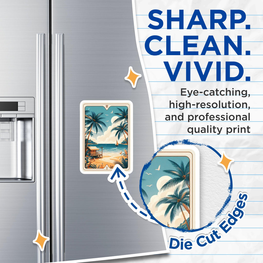 (2 Pack) Beach Scene Magnets - Palm Tree Decor - Tropical Island Art Magnets - 5" On Longest Side - Premium Magnet - for Cars, Refrigerators, Toolboxes, Lockers - Made in USA - MAG14904
