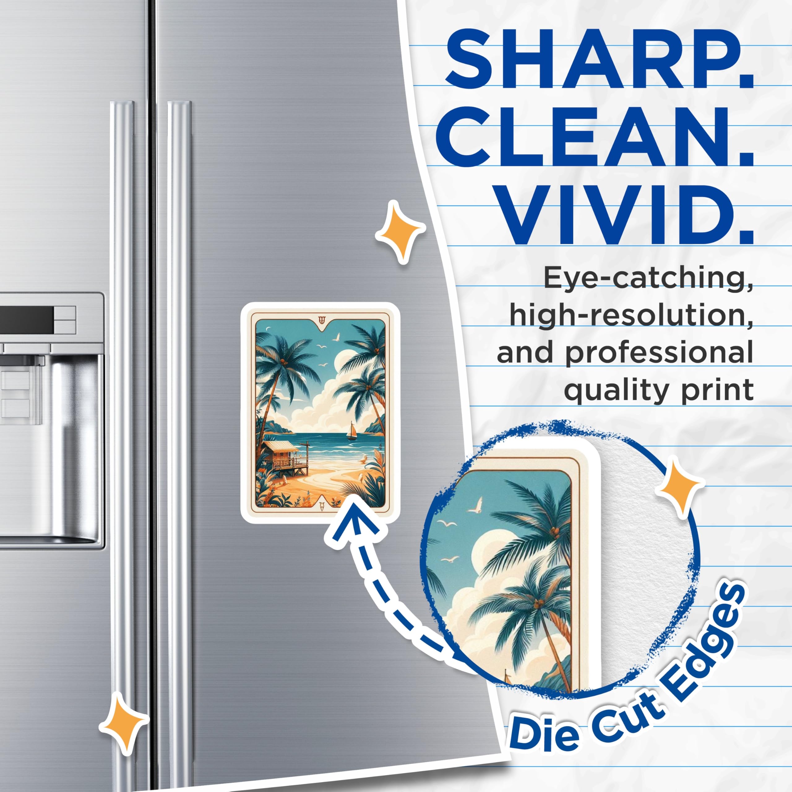 (2 Pack) Beach Scene Magnets - Palm Tree Decor - Tropical Island Art Magnets - 5" On Longest Side - Premium Magnet - for Cars, Refrigerators, Toolboxes, Lockers - Made in USA - MAG14904